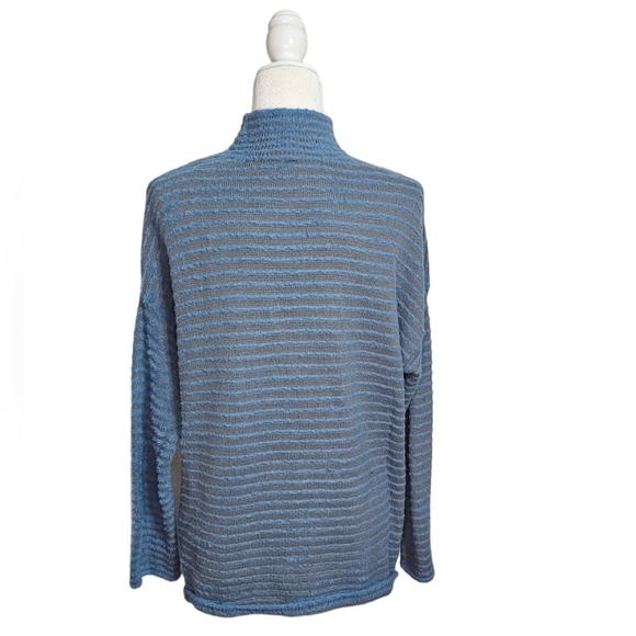Chicos gray blue striped long sleeve turtleneck fuzzy comfy sweater size 2 US L - Picture 4 of 8